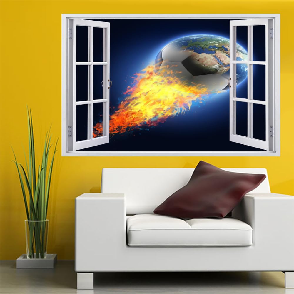 Adesivi 3D Per Decorazioni Murali Distrutti Calcio Adesivo Da Parete Fuoco Astratto Tatuaggio Da Parete Per La Decorazione Della Parete Della Cameretta Dei Bambini 120x80cm