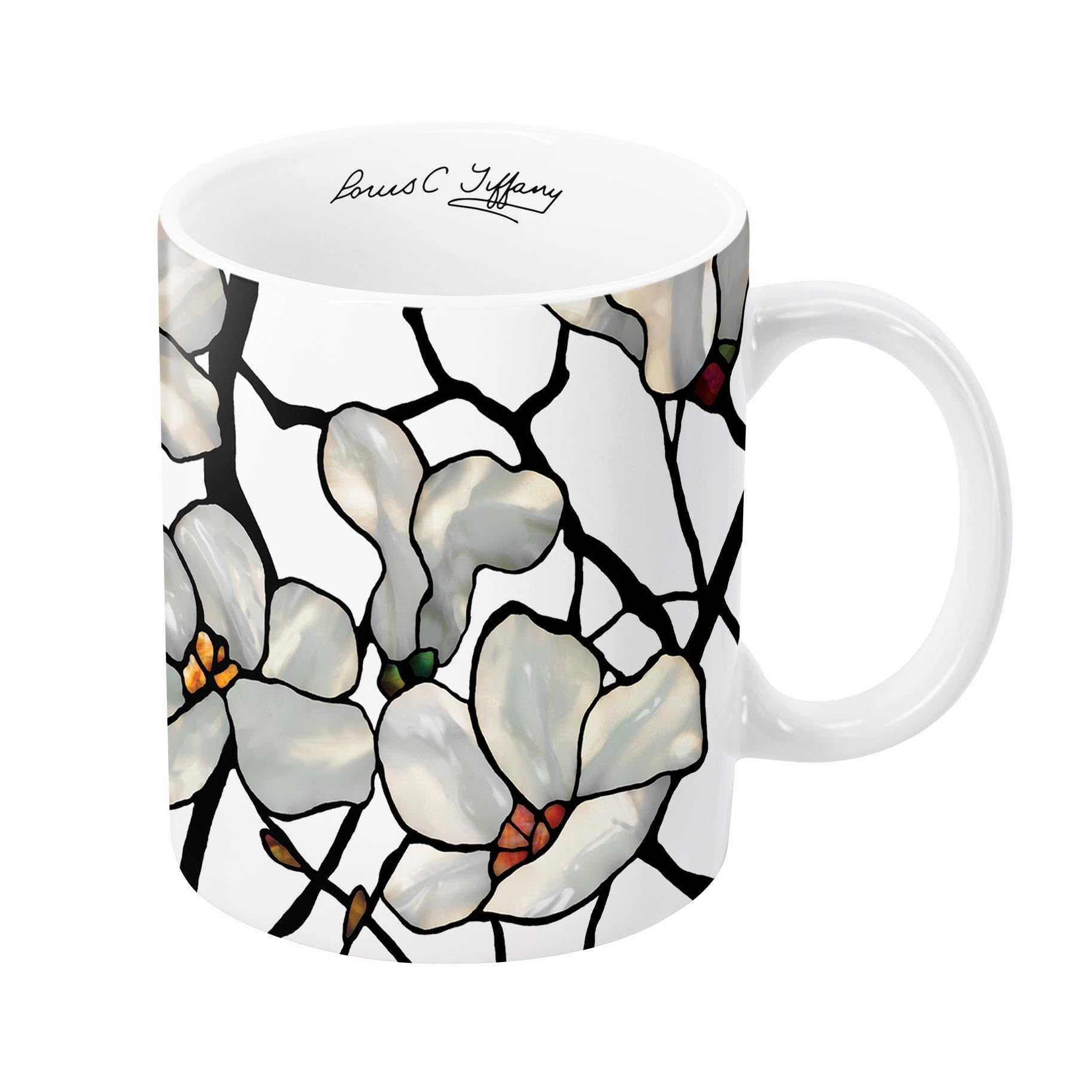 RainCaperTiffany Magnolia Large Porcelain Fine Art Coffee and Tea Mug for Home and Office, 11 Oz, Dishwasher and Microwave Safe