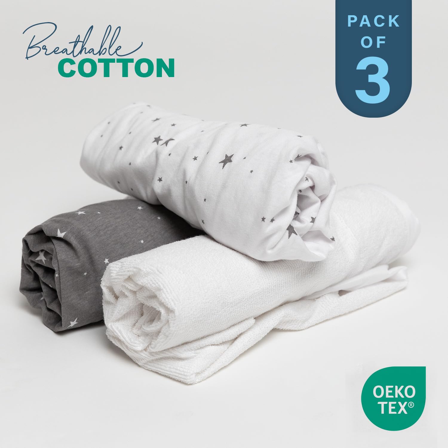 Next to Me Crib Sheets 55x90 cm, 3 Pack, 1 Waterproof Crib Mattress Protector - Image 3
