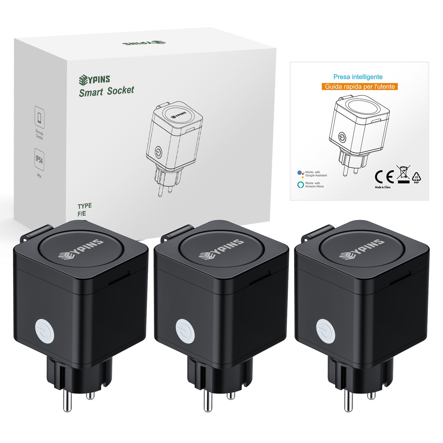 EYPINS WLAN-Steckdose Outdoor IP54, Smart Außensteckdose 3680W/16A 3er-Pack