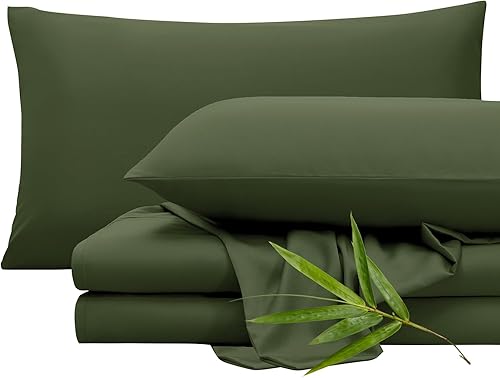 YIYEA Sábanas de cama de tamaño individual, 100% viscosa orgánica derivada del bambú, sábanas refrescantes transpirables de 400 hilos de lujo para