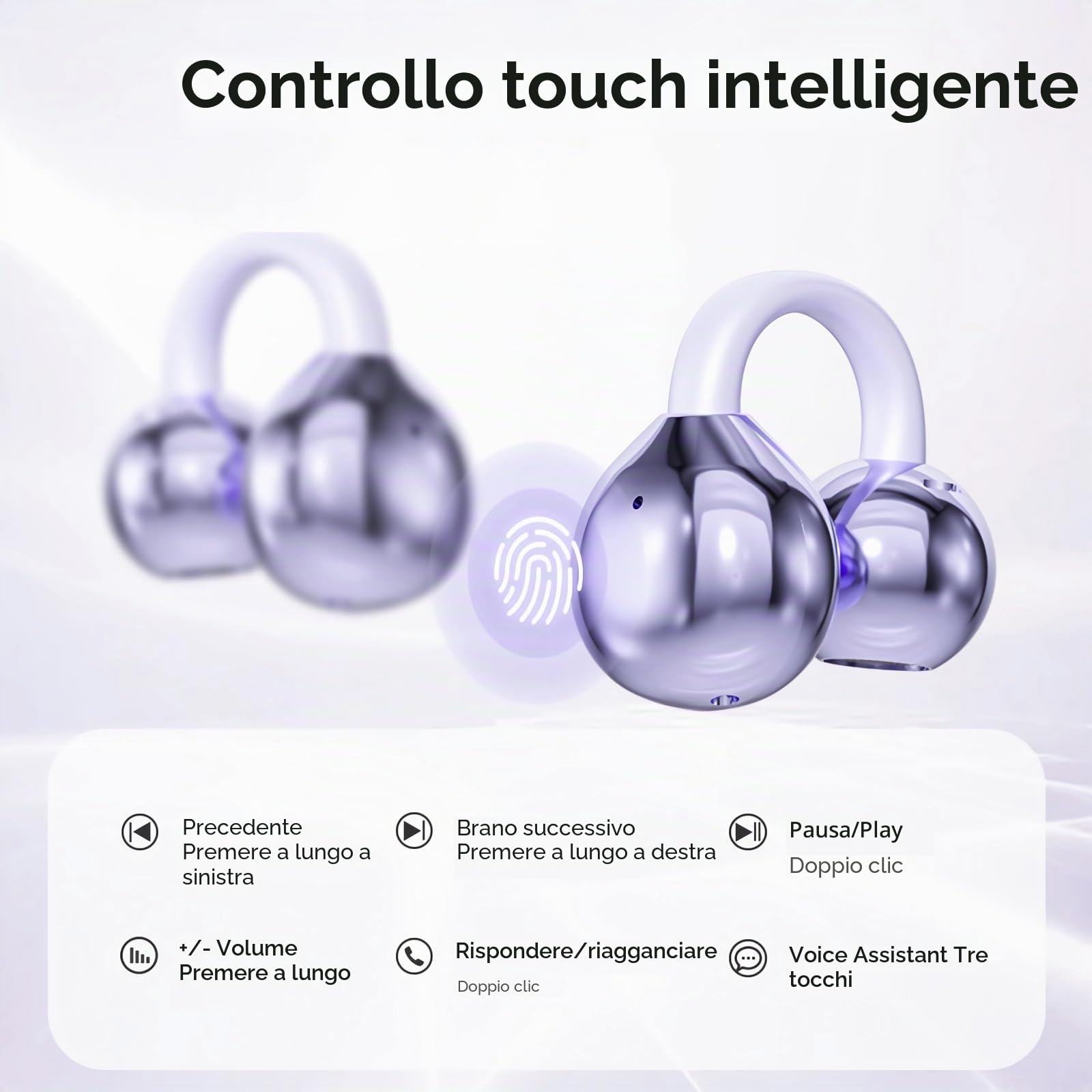 PTHTECHUS Cuffie Wireless, Sportivi Clip Aperta Cuffie Conduzione Ossea, Diaframmi 12mm ENC, Chiamate Cristalline, Auricolari Bluetooth 5.4 Compatibile iOS/Android, 30 ore di Riproduzione, Viola-b