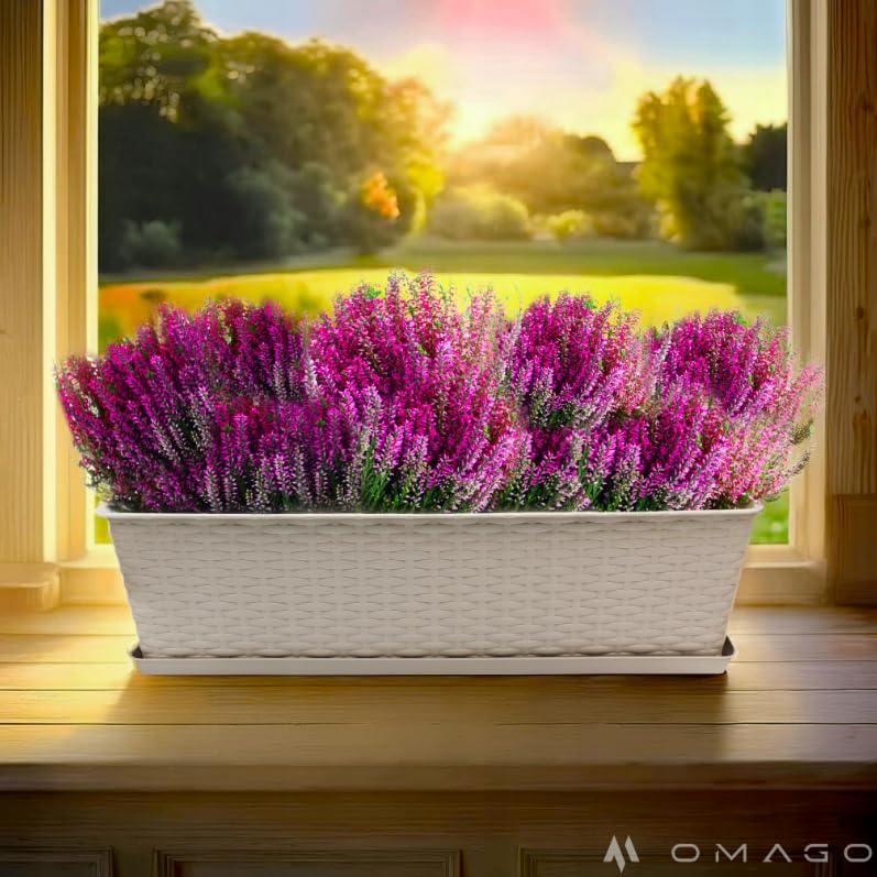 OMAGO® Ensemble de jardinières en rotin pour Balcon avec système d'accrochage et Support, Pots de Fleurs pour balustrades, pour balcons et balustrades, Couleur Beige