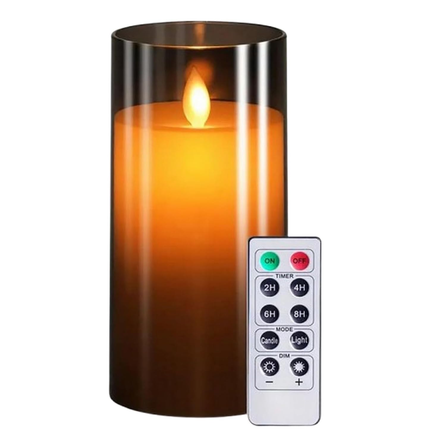 LTETTES Flameless Grey Acrylic Fiber Glass LED Electric Candles | 2*AA Battery Powered with Remote Controller Pillar Candle for Home Festival Wedding Decor (3" D x 6" H)