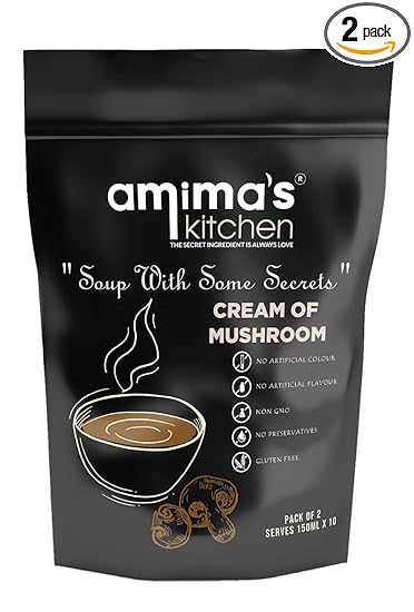 Amima's Kitchen Cream Of Mushroom Soup  100 Grams [Serves 10] | Instant Soup Mix Powder | Ready To Cook | No Artificial Flavour & Colour | Gluten Free | Non GMO | Healthy Soup