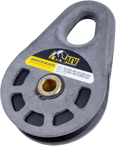 AEV Snatch Block Tamaño medio/Completo - Resistencia a la rotura: 52,000 libras El bloque de arranque se puede utilizar tanto con un cable de acero