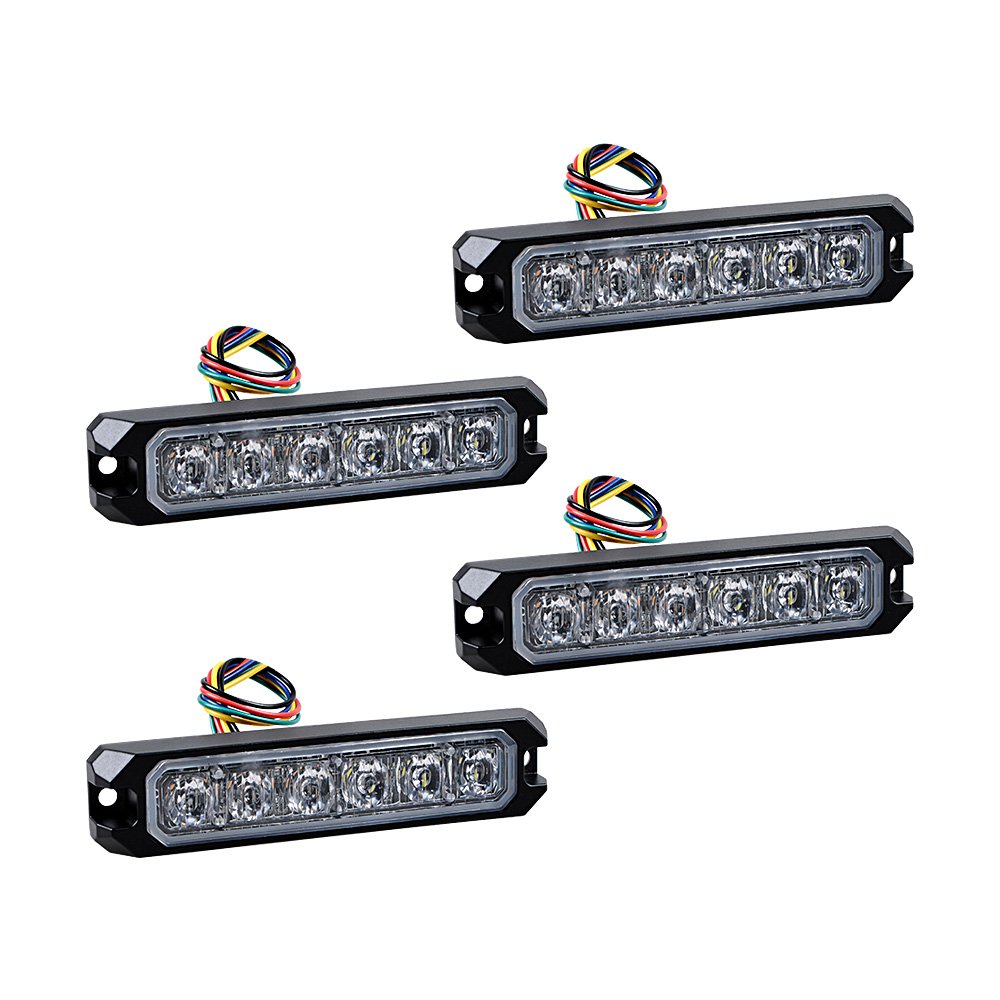 Astra Depot 30W IP68 6-LED Emergency Warning SYNC Strobe Light Surface Mount Car Truck 12V-24V (4pcs, White & Amber)