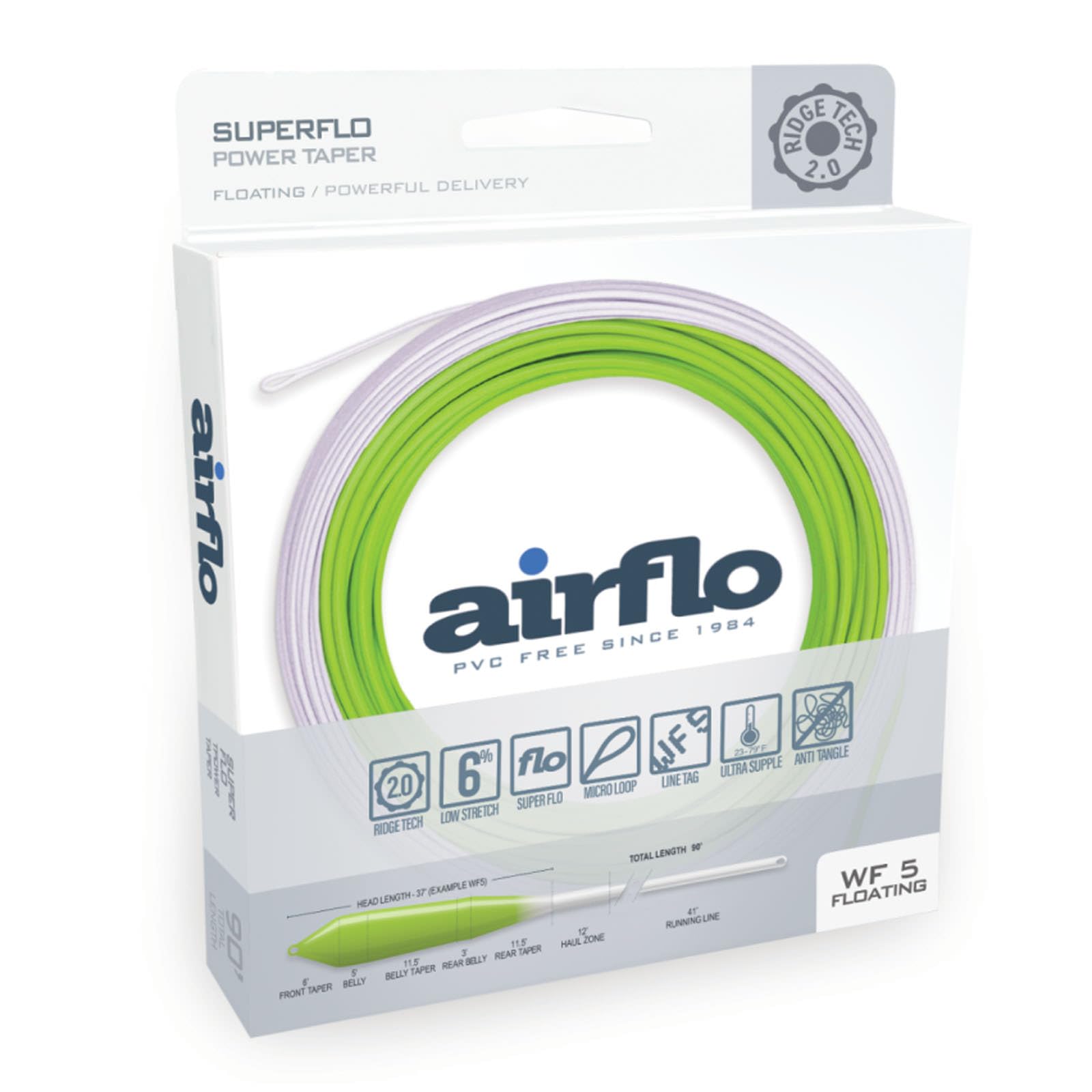 AIRFLO Ridge 2.0 SUPERFLO Power Taper WF5, Chartreuse / White