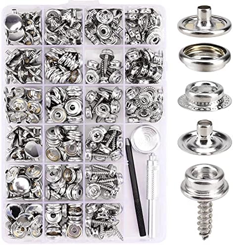 323 Piece Canvas Snap Kit, Meifuly Marine Grade Stainless Steel (Caps, Sockets, Screws, Fabric Base Components) for DIY Cover, Canvas Snap Kit with Material Hole Punch and Setting Tools