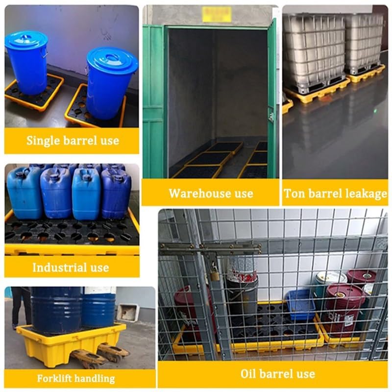PFCDZDU 1/2 Drum Spill Platform, Indoor/Outdoor Modular Containment Pallet with Drain, Paint Bucket Tray for Garage Kitchen Basement Cargo Storage(Yellow-4 pcs,130x69x30cm)