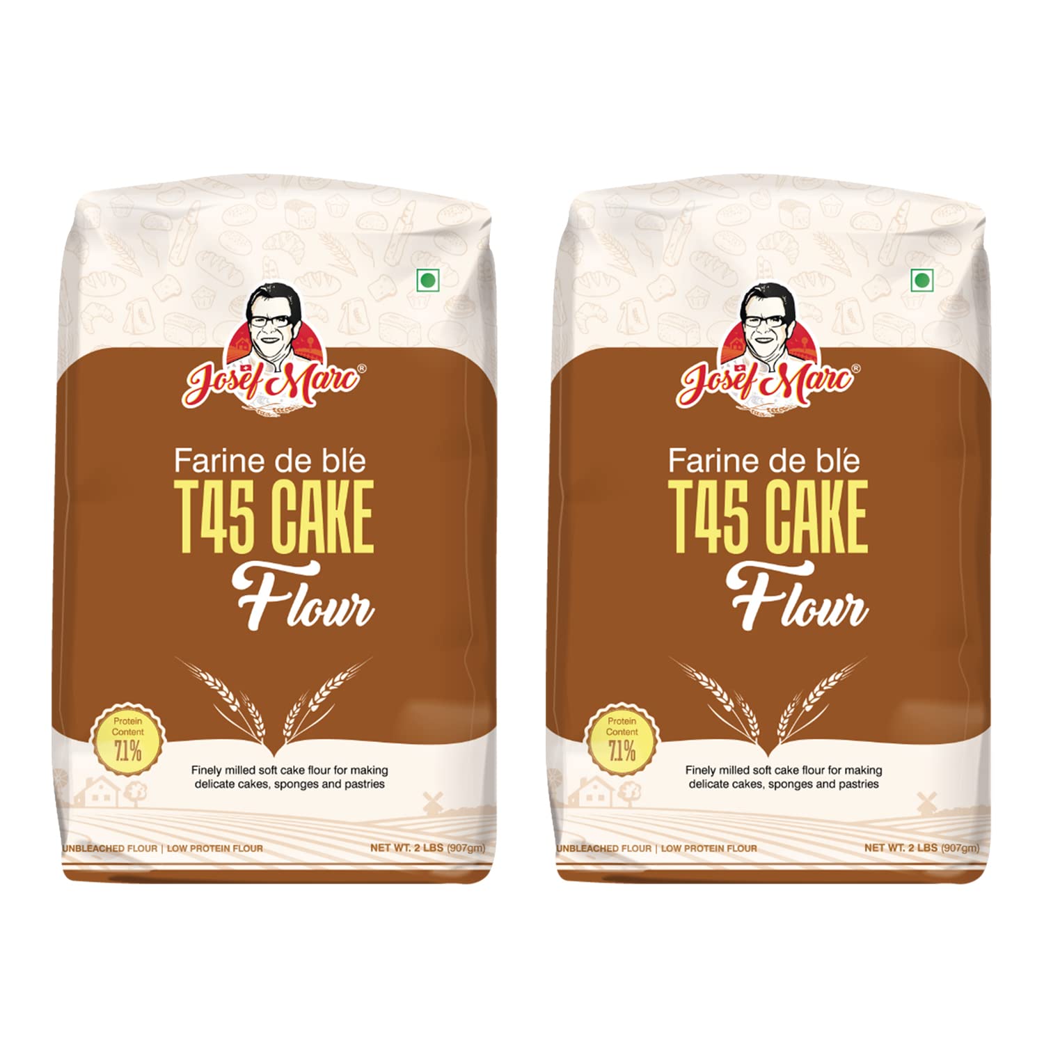 JOSEF MARC T45 Cake Flour, 2 Lbs (907Gm) Unbleached & Low Protein