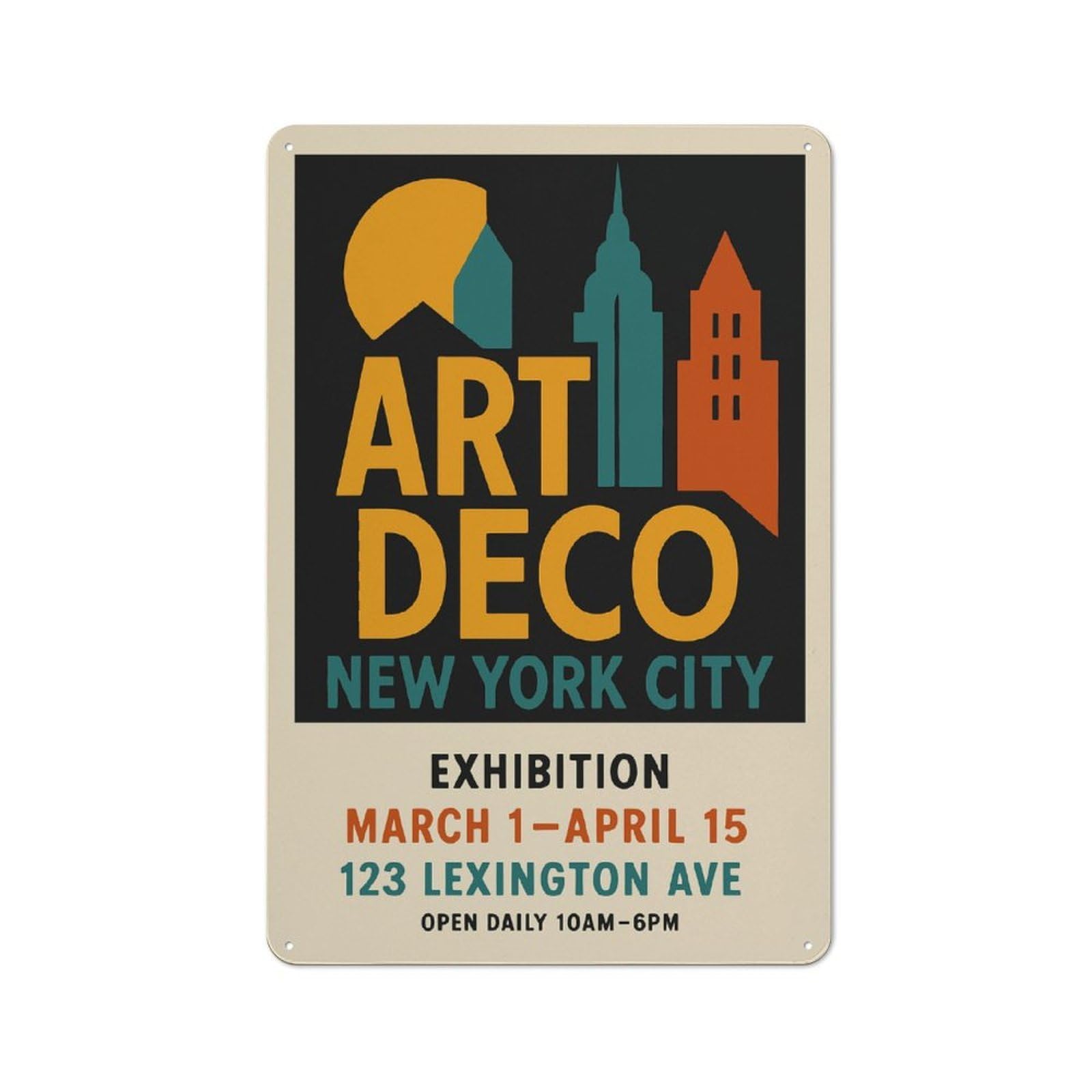Junmoney Style-21 For Hobby Room Or Studio, Art Deco New York City Exhibition Retro-Style Tin Sign 30X20cm, For Room Styling Across Hobby Rooms And Studios