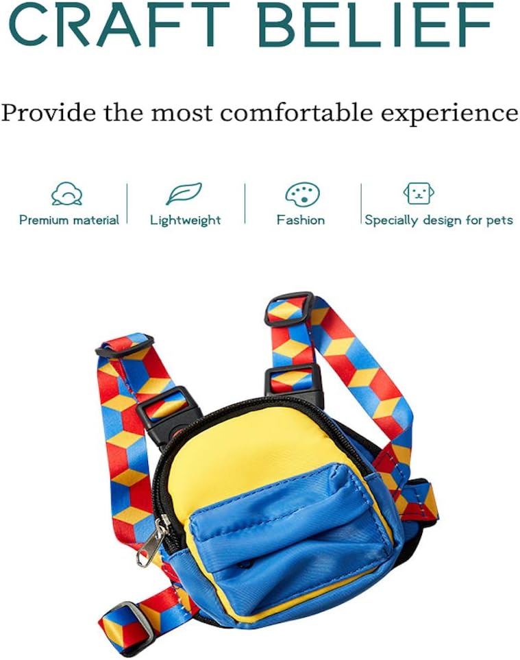 Colorful Lightweight Dog Backpack with Free Leash Adjustable Cute Water Repellent Harness with Breathable Mesh Material Saddle Bag for Small, Medium&Large Dogs Outdoor Hiking(Royal Blue,S)