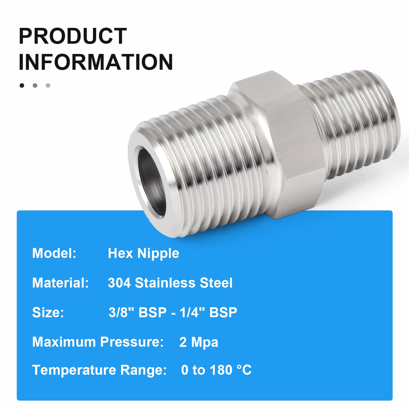 5 Pcs 3/8" x 1/4" BSP Mâle Cold Heading Mâle Raccords hexagonaux réducteurs, Inox 304 Raccords de tuyauterie Raccords