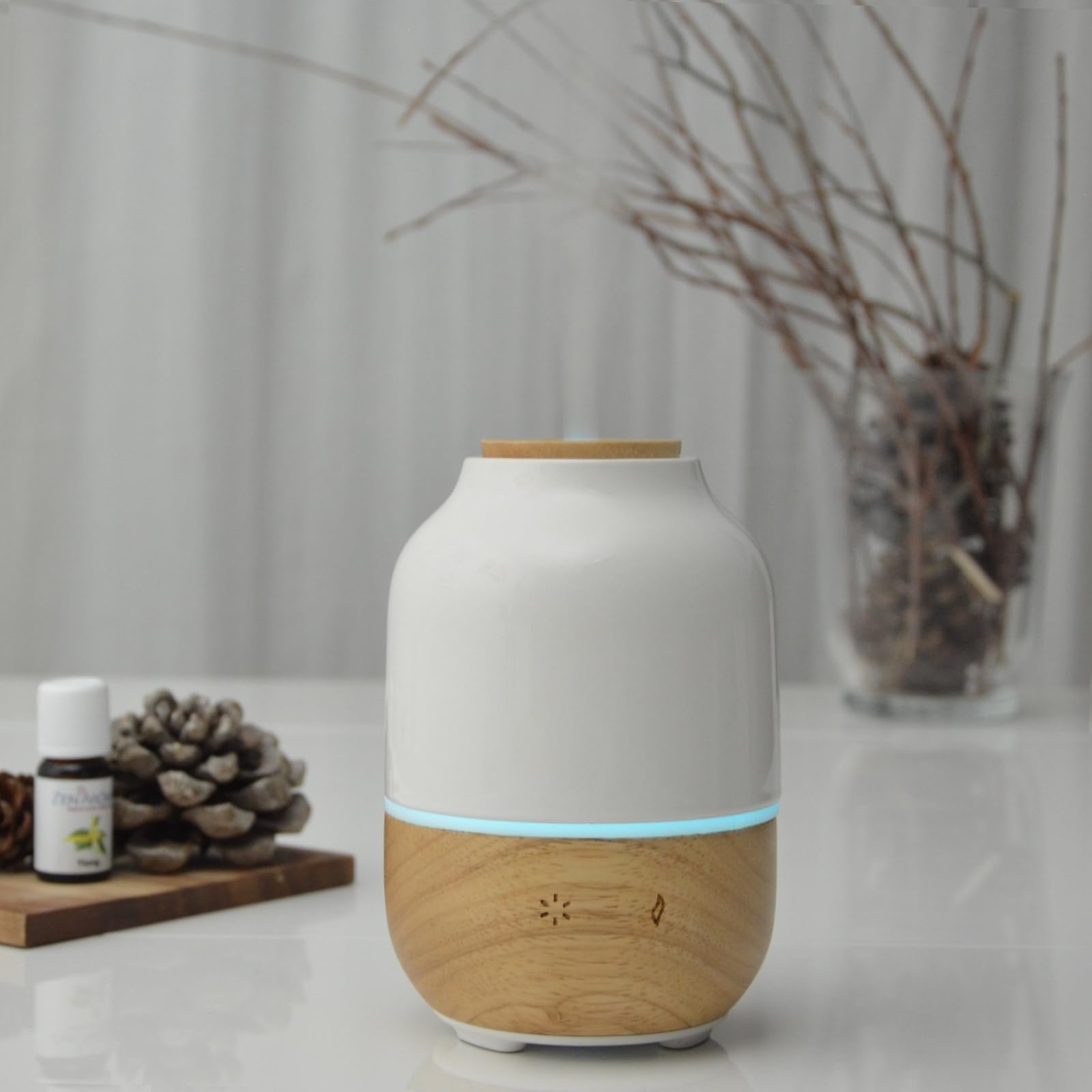 Zen'Arôme - Difusor ultrasónico de aceites esenciales Purisia (hasta 40 m²) - Difusión en frío para aromaterapia - Modo continuo o alternado - Iluminación multifunción - Cerámica y madera