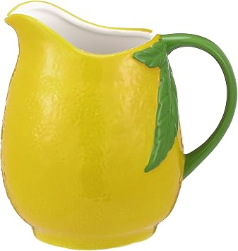 Blushtier Lemonade Shape Cute Handpainted Stoneware Lemon Pitcher 6.7 Inch Ceramic Lemon Pitcher Vase Lemonade Decoration for Home Kitchen, Living Room, Shelf, Office, Table Centerpiece