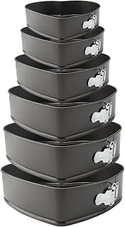 ZOENHOU 6 Piece Heart Cake Pan Set, 7" 8" 8" 9" 9" 10" Heart Shape Non-Stick Springform Bakeware Tin Set Leakproof Round Baking Cake Mold Cheesecake Pan Tray Set, Removable Bottom