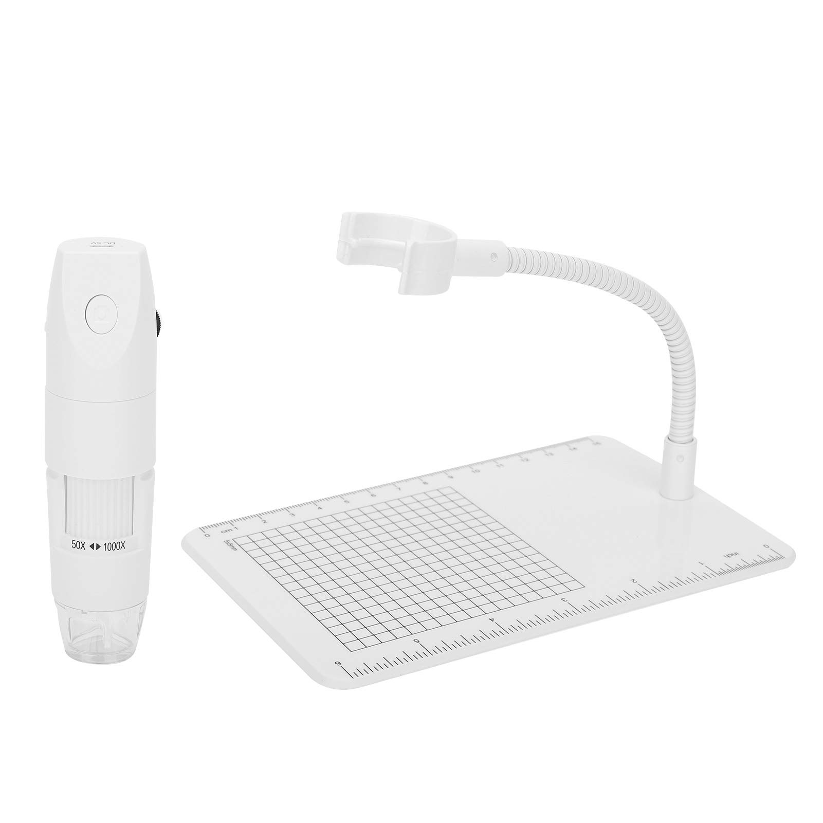 Drahtloses Digitales Mikroskop ABS USB-Mikroskop 1080P 50 Bis 1000X mit WiFi USB 8 LED Manueller Fokus für Elektronische Reparatur Schmuckinspektion Studenten Lehrforschung (White)