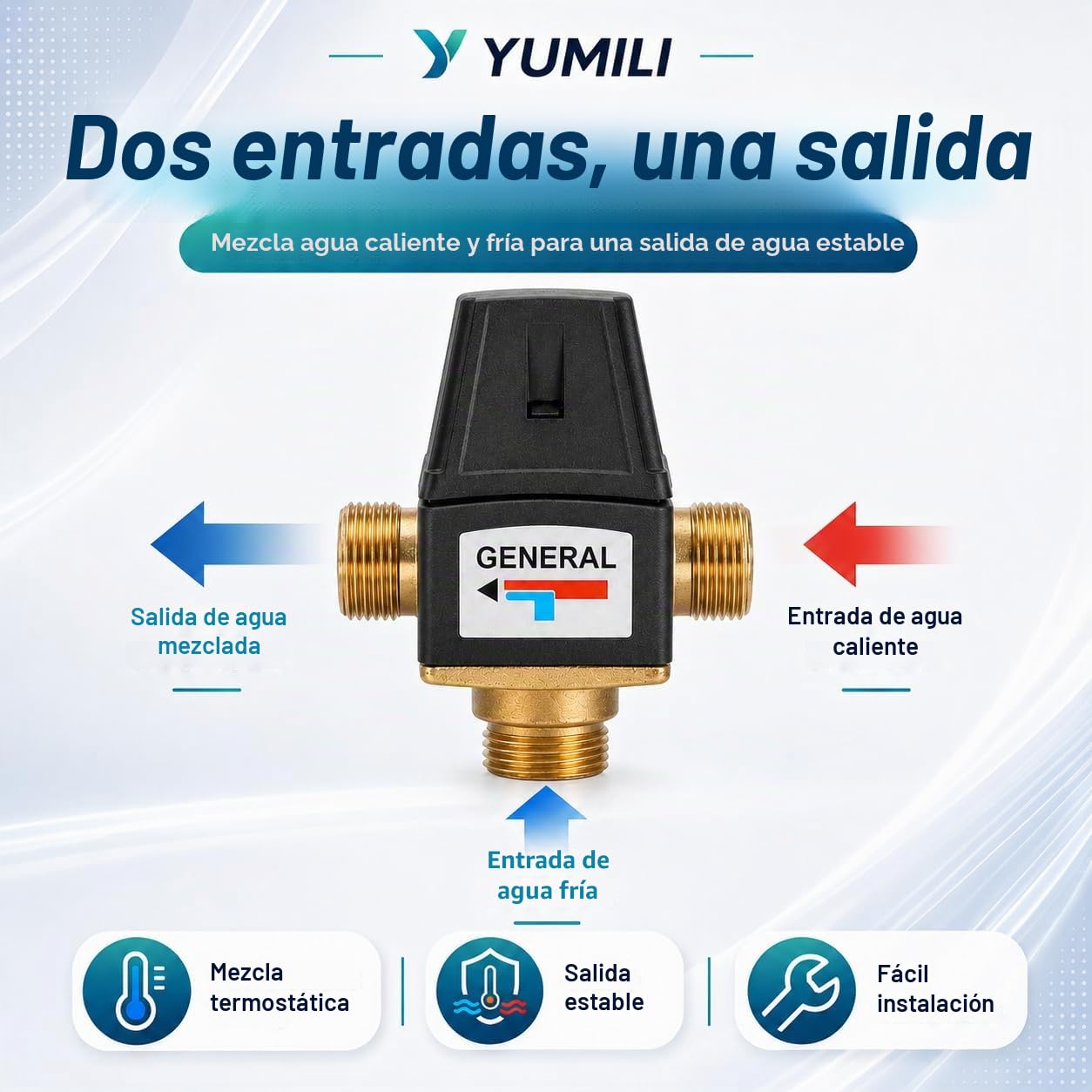 Válvula Mezcladora Termostática DN20, Válvula Termostática de Latón de 3 Vías, Válvula Termostática Termo, Rosca Macho de Latón, Evita Quemaduras para Sistemas de Ducha con Calentador de Agua Solar