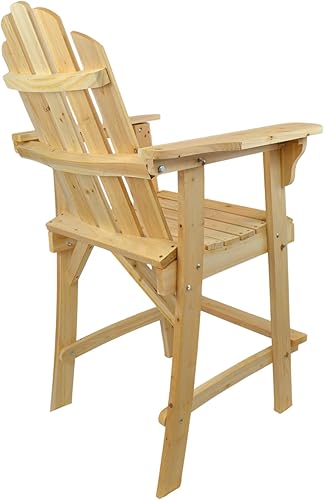 Miniatura 9 de Westcharm Silla Adirondack alta para balcón con reposapiés para jardín exterior al aire libre, madera natural sin terminar