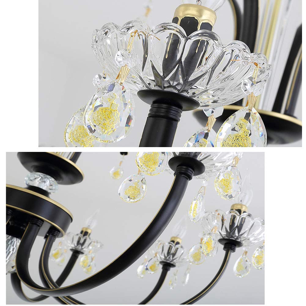 Während Lighting,E14 Amerikaner Prägnant Eisenkunst Kronleuchter Beleuchtung,Wohnzimmer Esszimmer Schlafzimmer Kleidung Store Licht,Kreativ Kerze Kristall Kronleuchter Lichter-Schwarzes gold 10 kopf
