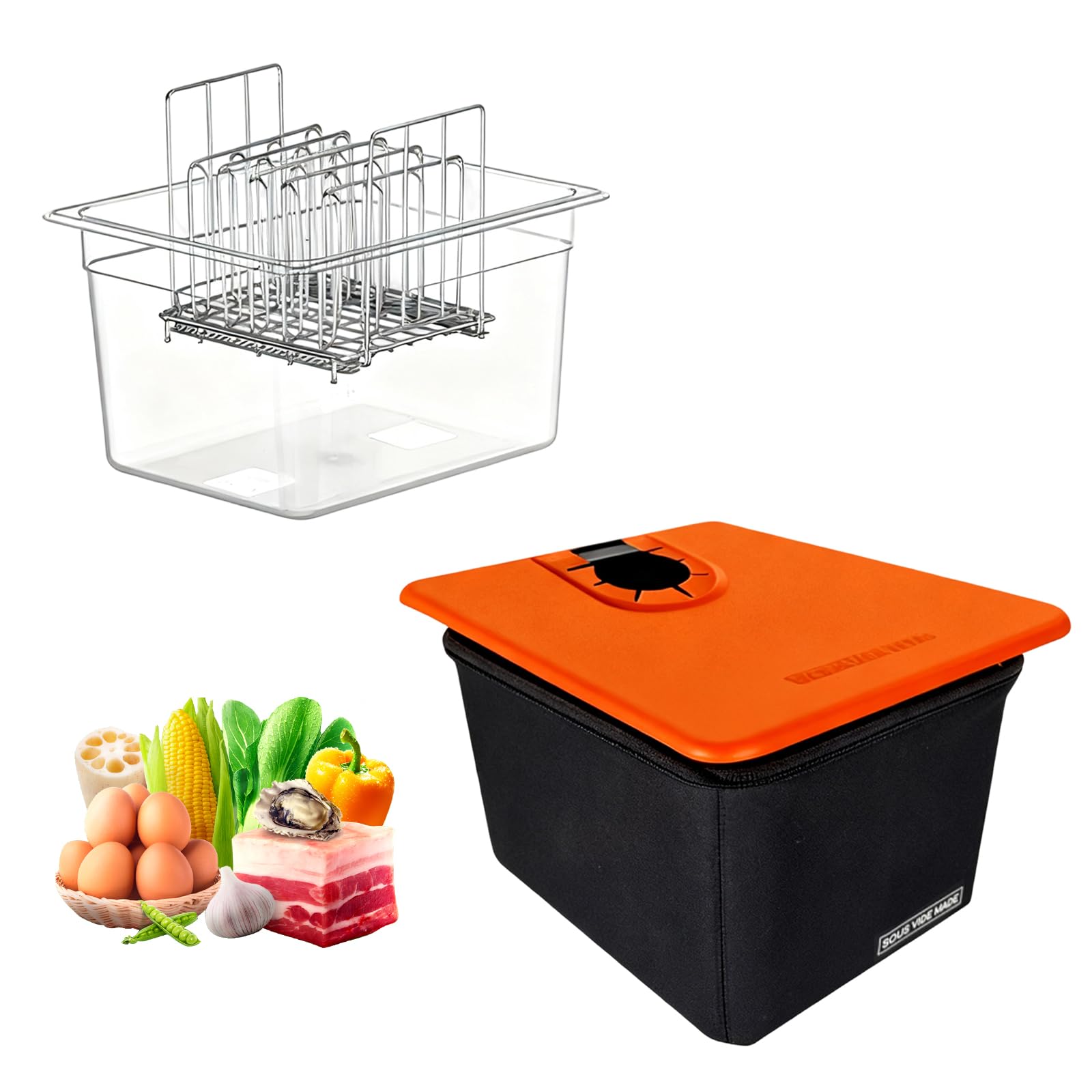 Recipiente Sous Vide de 12 l, contenedor con tapa y rack, armario de cocción al vacío a baja temperatura, para remojar, cocinar para uso en cocina, marinar carne, pollo, carne de res (sin BPA)