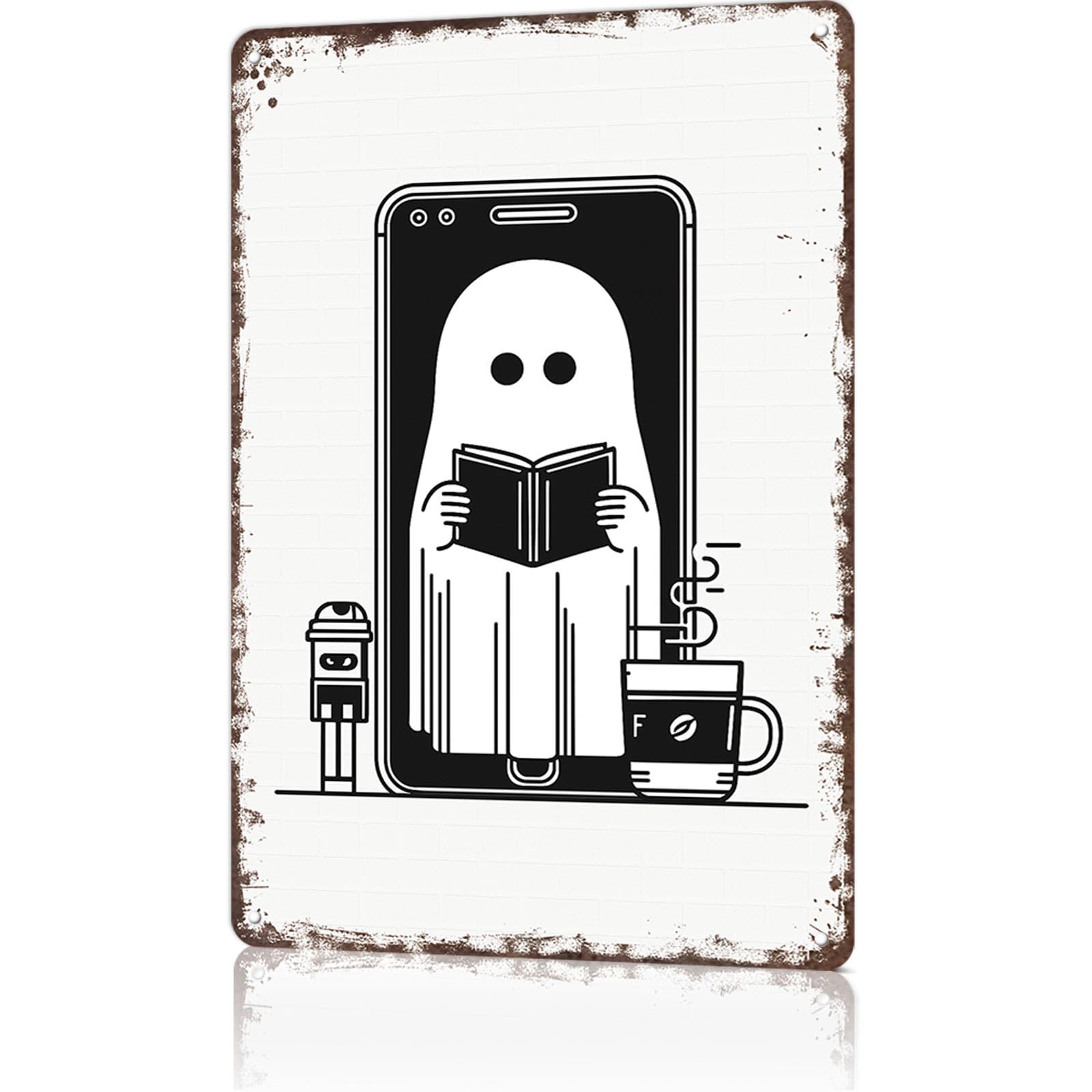 KWQDOZF Funny Metal Signs Poster 8x12inch Reading Ghost Aluminum Sign Wall Art For Home Room Bedroom Office Decor