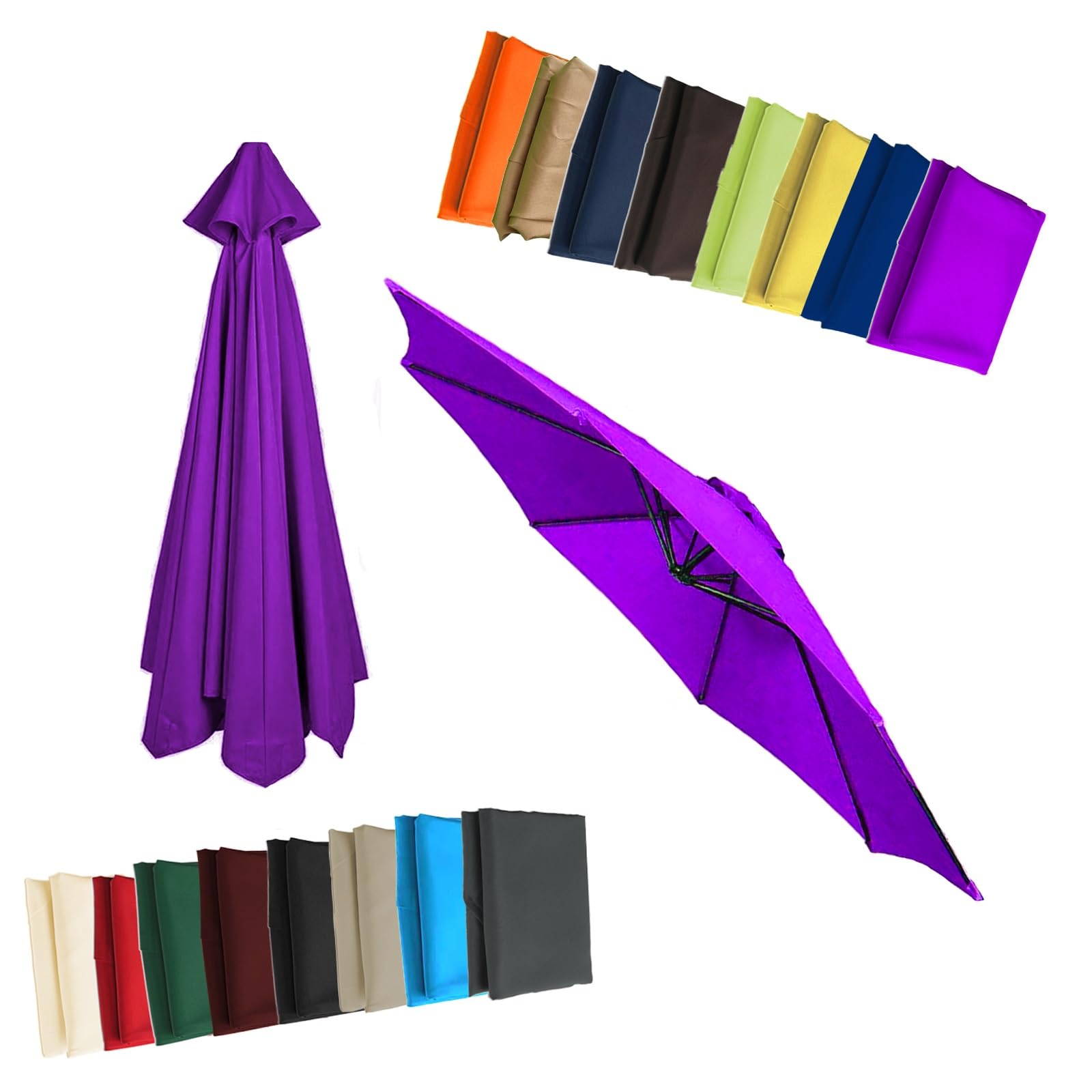 Replacement Parasol Canopy - Cloth For 2/2.3/2.5/2.7/3/3.50m 6/8 Arms Garden Umbrella Replacement Cover Fabric(Purple,7.5ft (230cm)/8 Ribs)