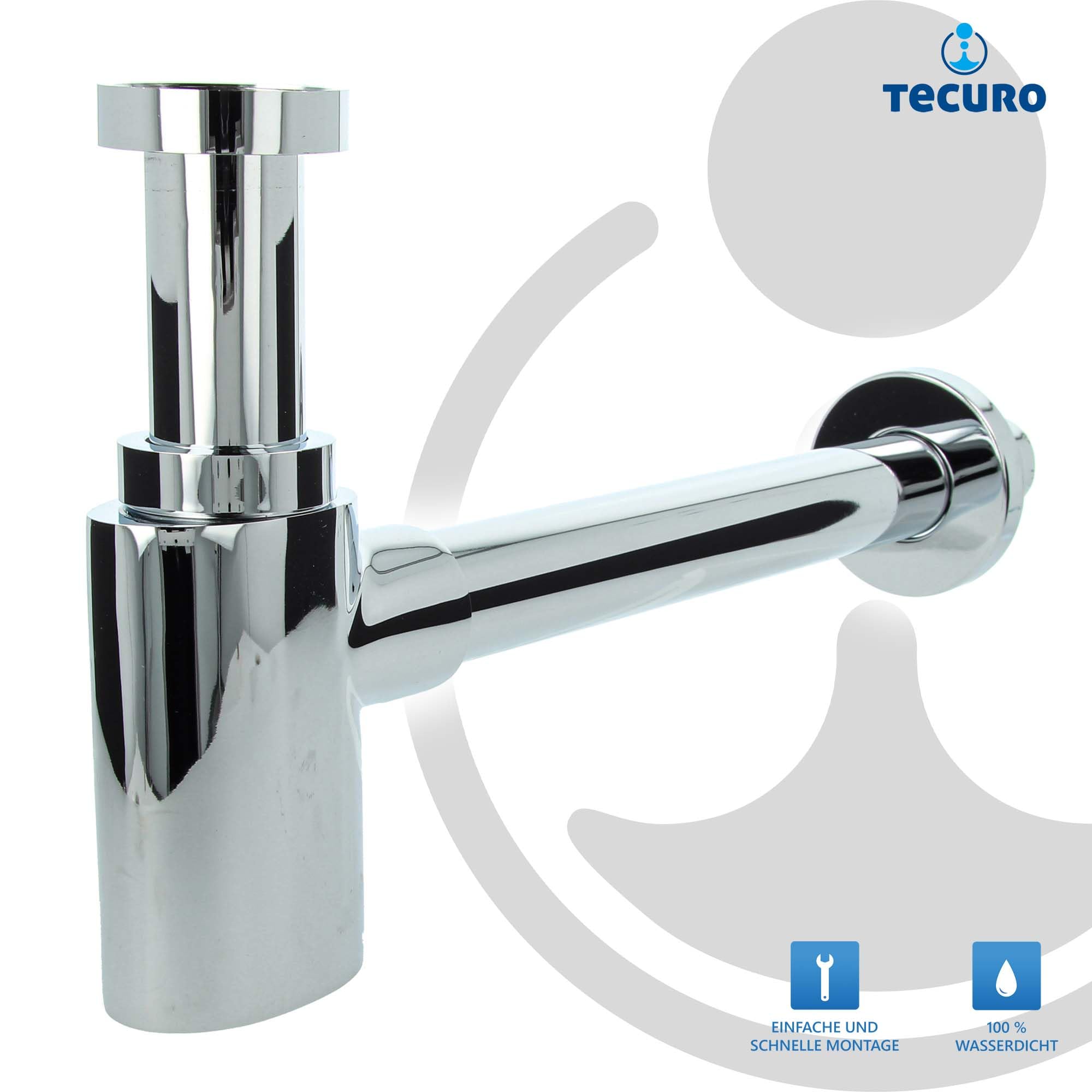 tecuro DESIGN ovaler Flaschensiphon Rohrgeruchsverschluss, Messing verchromt