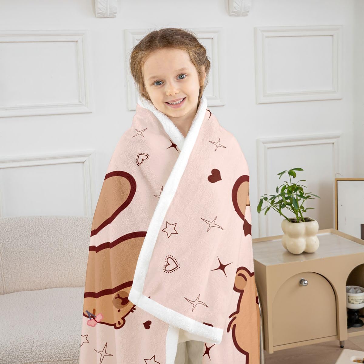 Loussiesd Zabawne kapibary szerpa narzuta koc na kanapę kreskówka kapibara super miękki przytulny polar inicjał litera W koc na zimę, pluszowa narzuta kawaii, zwierzęta, podwójna, 152 x 180 cm, na