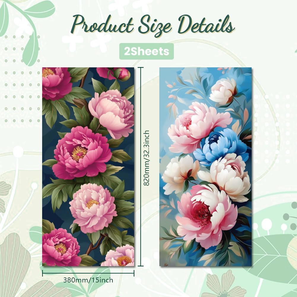 Autocollants Décoratifs Pour Poubelle Roues - 2 Feuilles Grand Format Pivoine, Imperméables Et Résistants