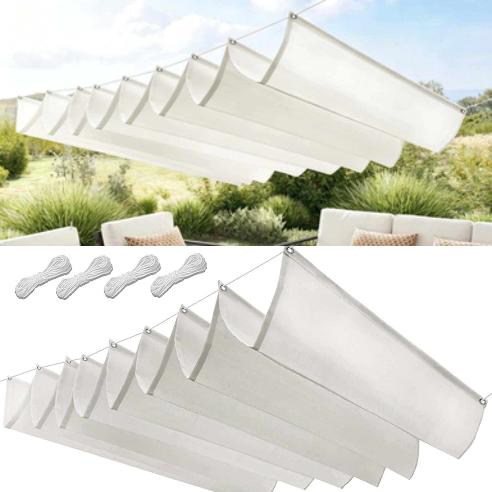 Markiza Przeciwsłoneczna 140 x 320 cm Regulowany Na Zamówienie Wodoodporna Osłona Pergoli Ogrodowej Z Oczkami I Sznurkiem Do Ogrodu Zewnętrznego, Patio, Trawnika, Biały