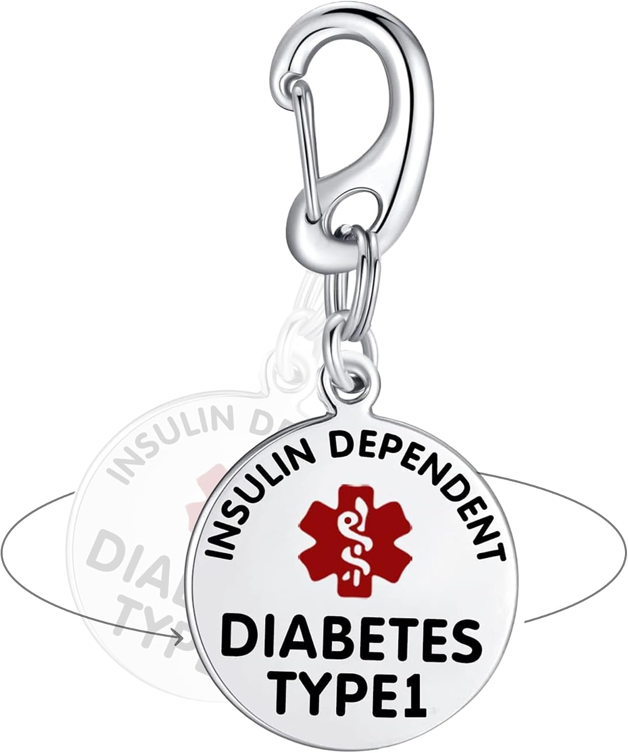 Divoti Type 1 Diabetes (T1D) Medical Alert Bag Tag with Quick Clip | 1.25" Insulin Dependent Emergency ID | Hand-Polished Stainless Steel, Dual-Sided Pre-Engraved for Backpacks, Purses & Medical Bags
