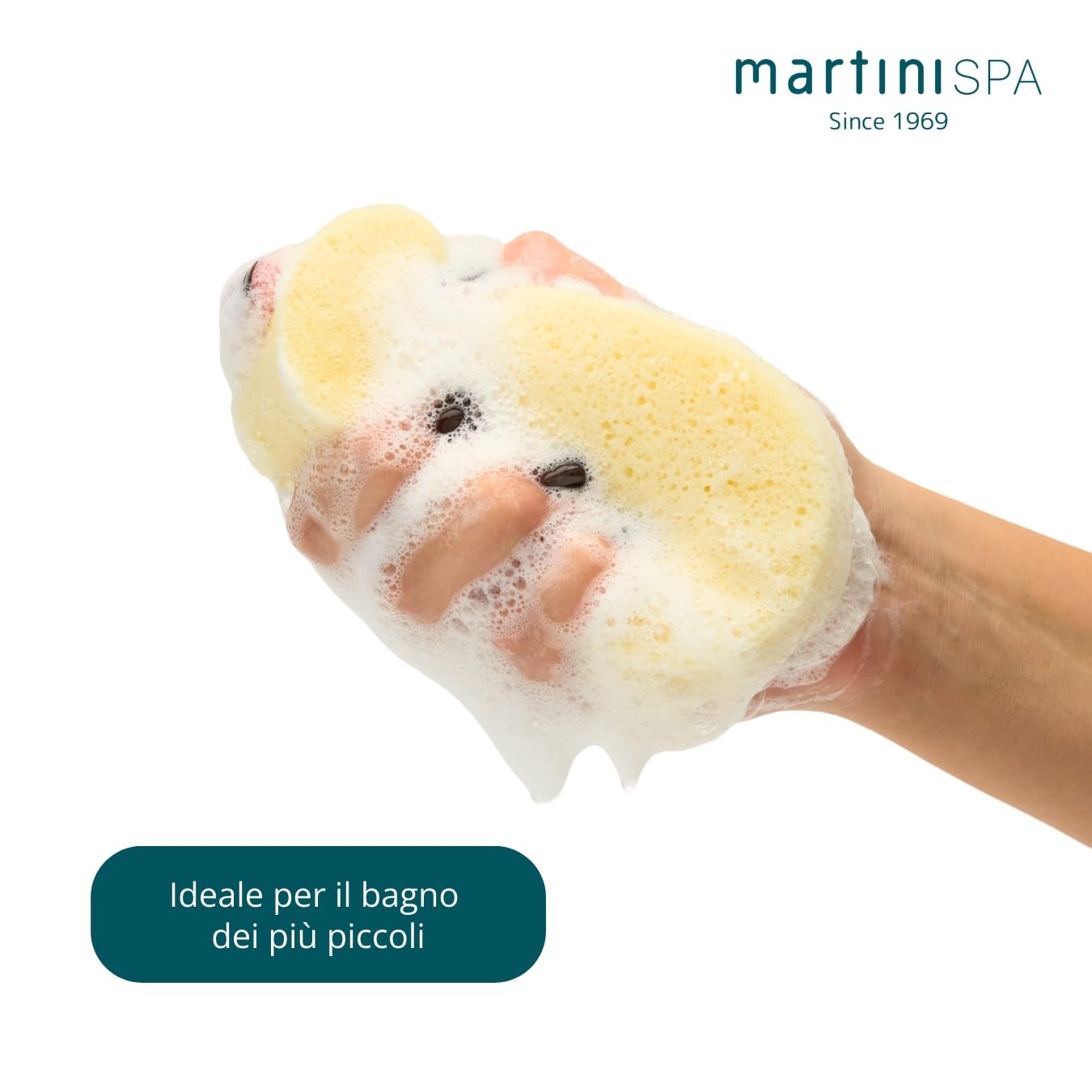 Martini SPA - Enfants - Éponge pour bébé en polyuréthane extra doux, beige, 14 x 8,5 x 3,5 cm, 29 g, 1 unité - Fabriqué en Italie