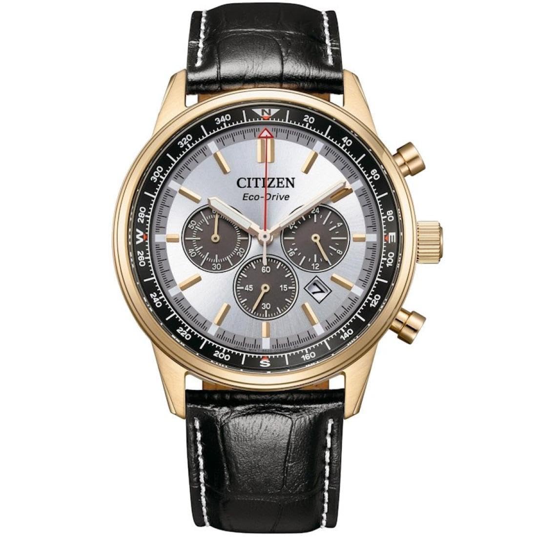 Citizen CA4723-03A Eco-Drive Cronografo Solare da Uomo in Acciaio Inox Oro Rosa 42 mm Cinturino in Pelle Nero 10 ATM