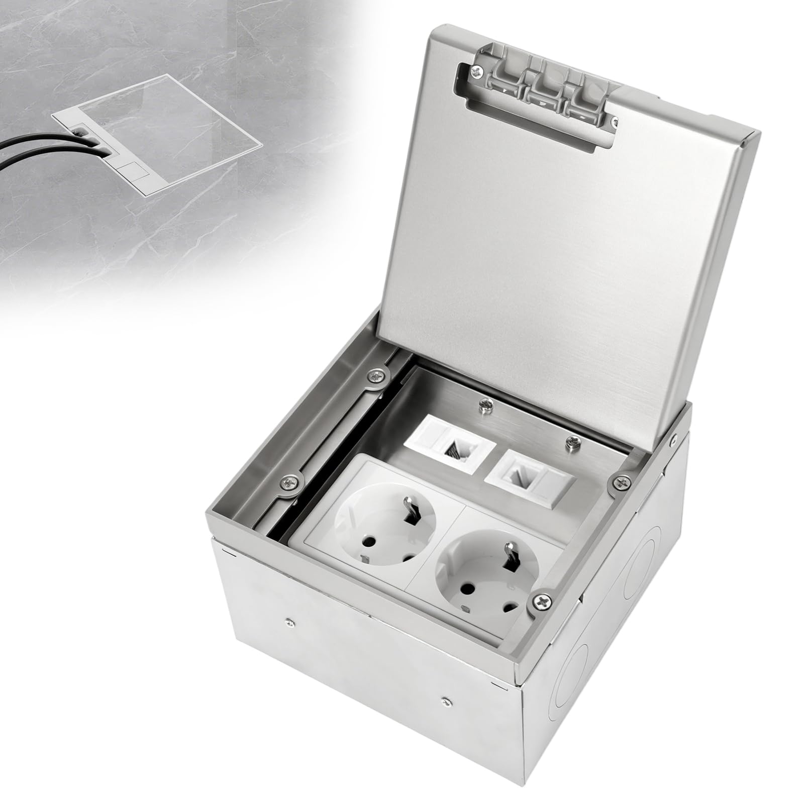 Presa da pavimento per serbatoio da pavimento, in acciaio inox, impermeabile, con 2 AC + 1 USB + 1RJ45, presa a incasso per pavimento (acciaio inox (2AC+2RJ45))