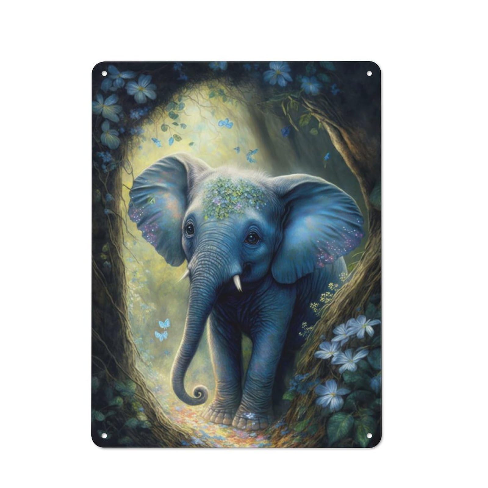 Little Cute Elephant Garage Metal Sign 40x30cm, Weathered Look Shed Wall Plaque for Garage, Workshop, Shed Or Utility Room