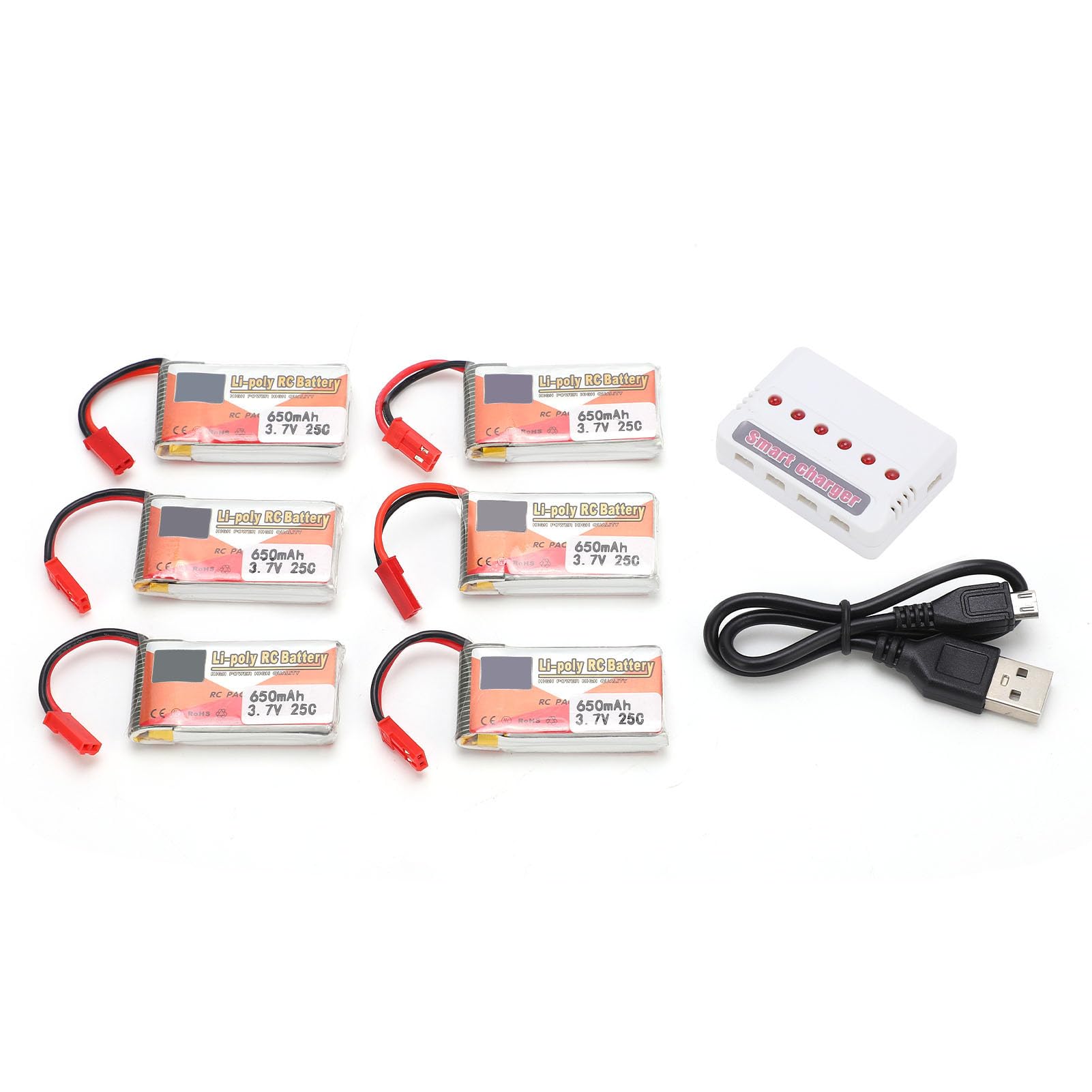 6 uds 3,7 V 650mAh batería Lipo recargable enchufe JST cargador 6 en 1 RC coche barco aviones