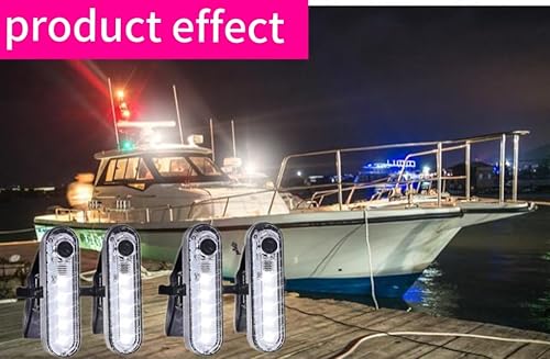 Miniatura 8 de Paquete de 4 luces LED para barco, kit de luces de navegación LED para kayak de barco, luces de popa, funciona con pilas, luces LED recargables, luz
