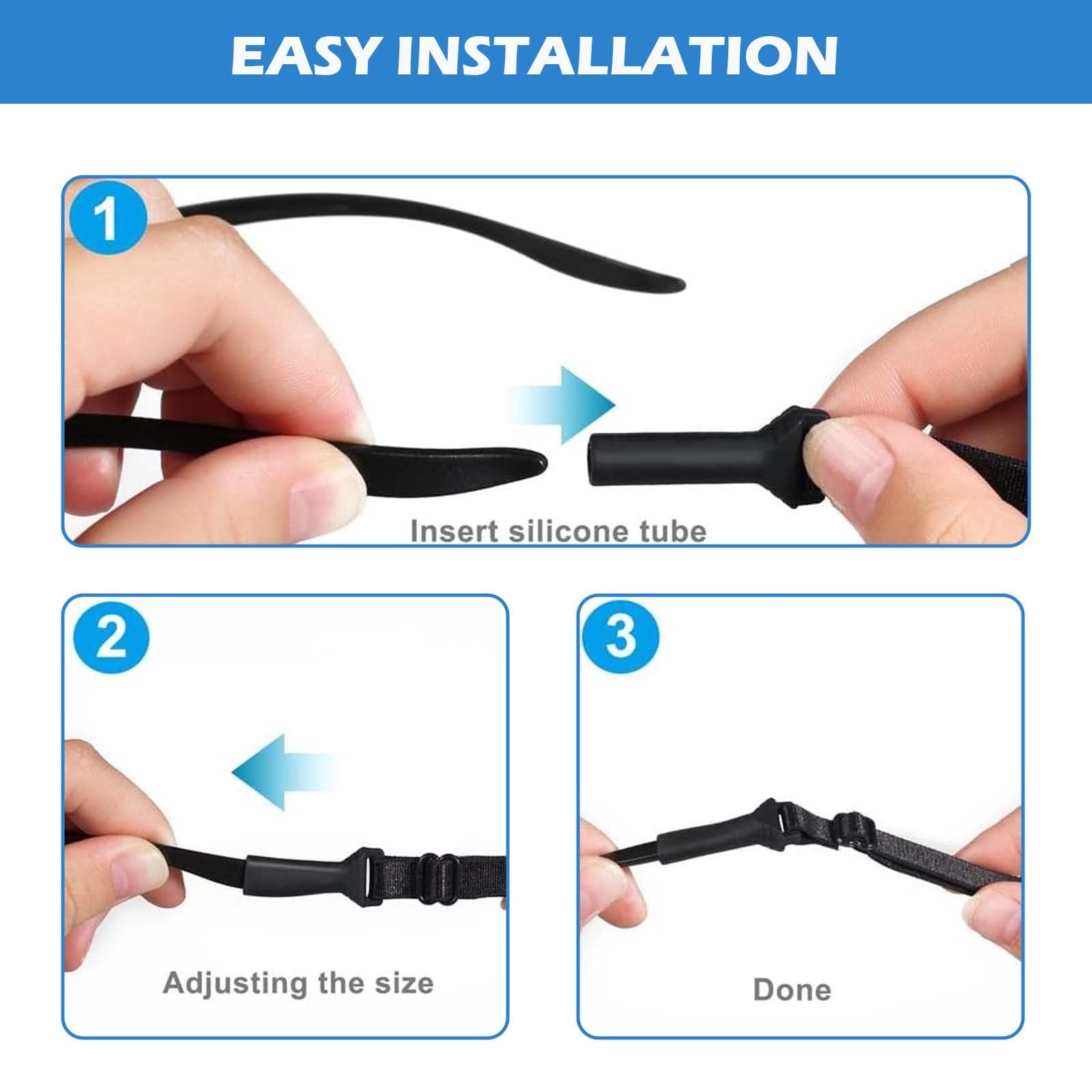 ​4PCS Specs Holder Strap, Spectacle Chain with Silicone Sleeves Adjustable Anti-Slip Eyeglass Retainer for Men & Women - Secure Fit for Glasses & Sunglasses (black) - Image 4 thumbnail