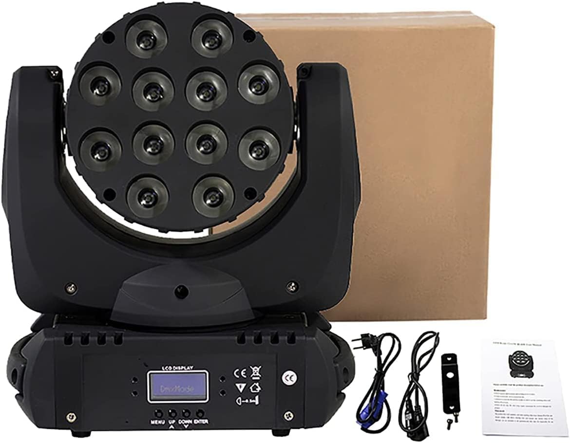 SHEHDS Luce a testa mobile Wash LED 12x12W RGBW 4in1 DJ Luci Illuminazione Professionale 9/16 Canali DMX512 Effetto Strobo Attivato Suono Luci Della Fase per Eventi di Natale Night Club Discoteca KTV