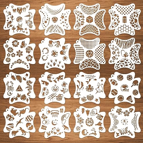 16 PCS Face & Body Painting Stencils - 121 Patterns, Reusable Mermaid Scale & Flower Face Tattoo...