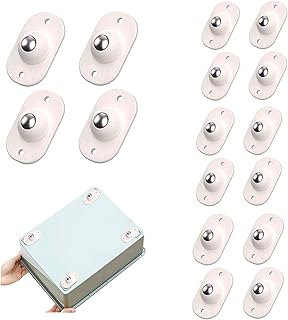 FuninCrea 16 Pcs Mini Casters Self Adhesive Swivel-Casters Stainless-Steel-360°Degree Rotation Pulley for Trash cans and Various Storage Boxes, Small Silent Universal Casters Wheels (16)