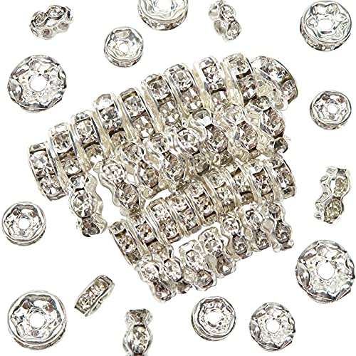 TOAOB 400pcs Perles Rondelles Perles Intercalaires en Métal 6mm 8mm Mixte Taille Perles Spacer avec Strass Argent Bords Ondulés et Droit pour Fabrication de Bijoux Collier Bracelet DIY Artisanat