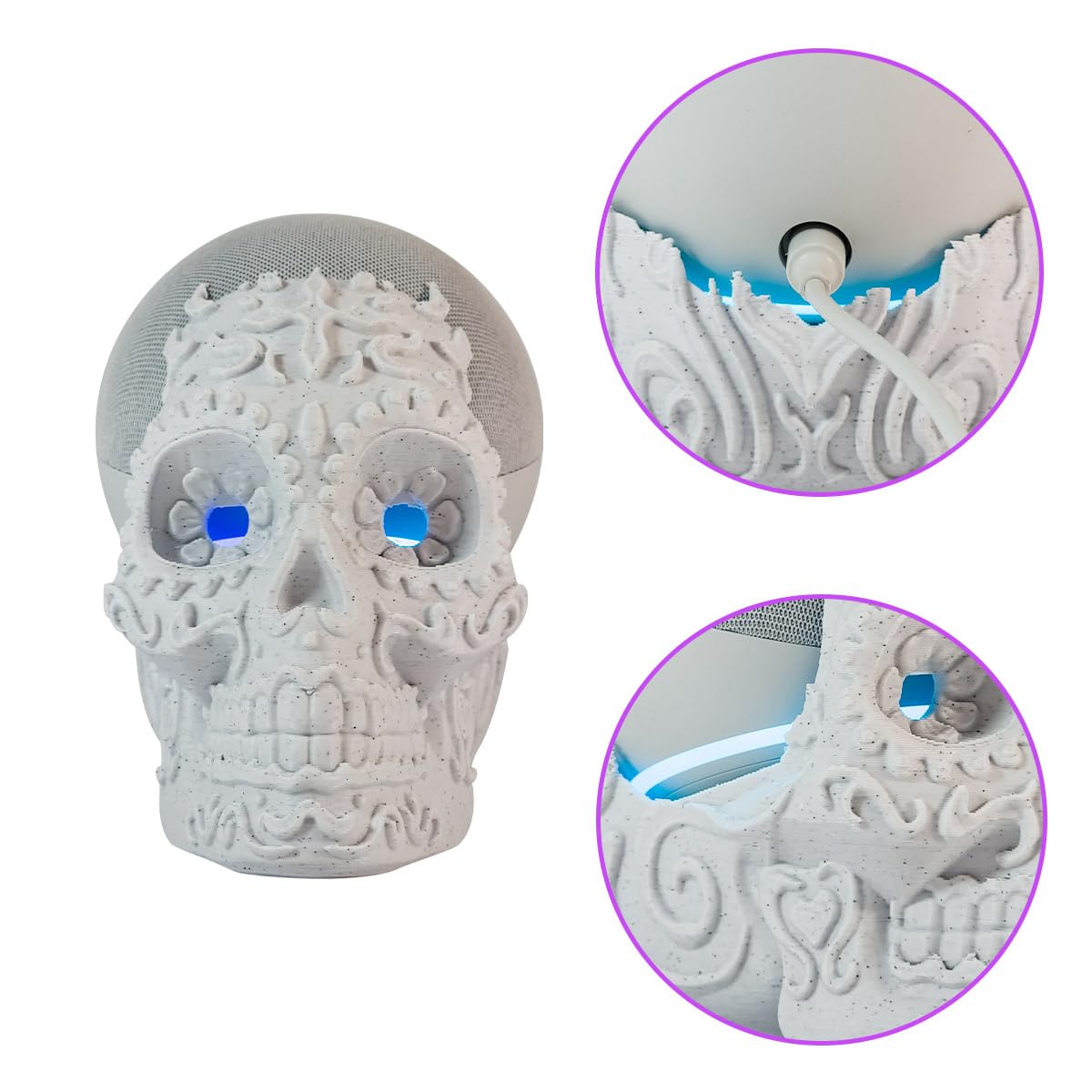 impremli Base for Alexa Echo Dot 4G and 5G Ornamental Skull Type (Granite White)