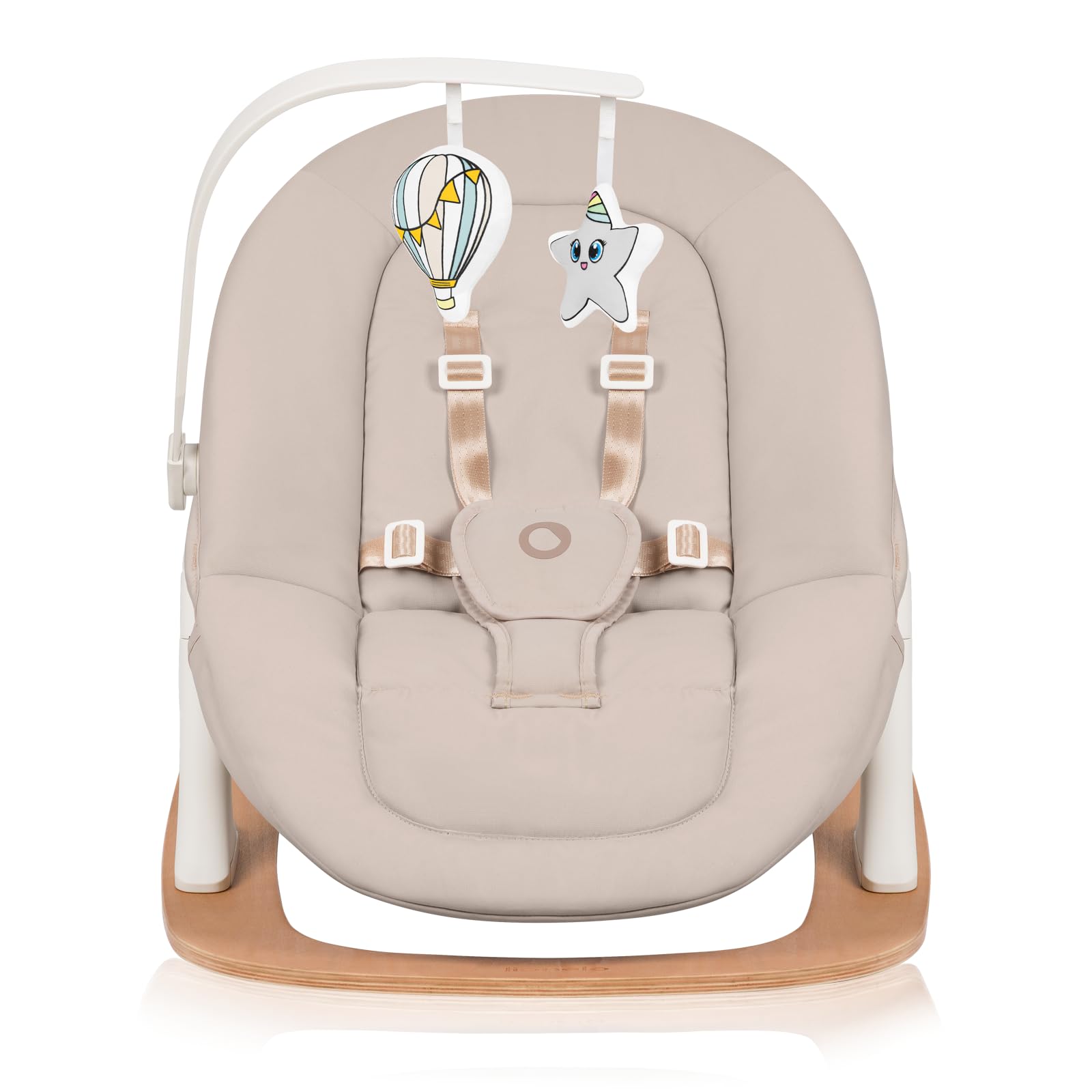Lionelo Celia Rocker Hamaca Bebé para Recién Nacido, Balancín Bebé sin Mecanismo, Arnés de 5 Puntos, Respaldo Regulable 2 Posiciones, Base de Haya Firme, Funda Lavable, Barra con Juguetes, hasta 9 kg