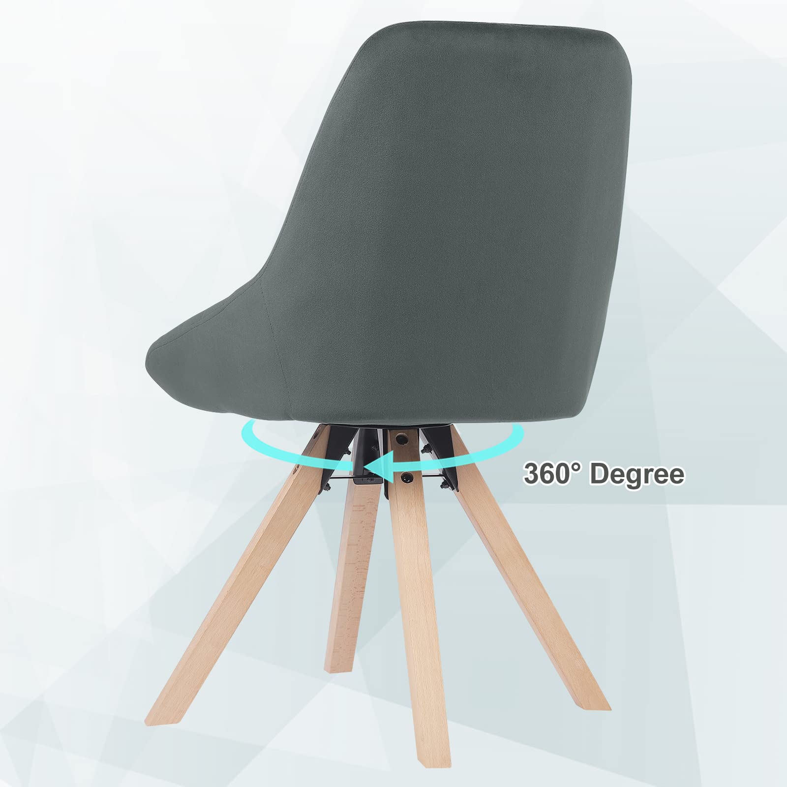 WOLTU 1 x krzesło do jadalni, obrotowe, tapicerowane krzesło z aksamitnym obiciem, krzesło do salonu, designerskie nogi, nogi z drewna bukowego, ciemnoszare, kolor ciemnoszary BH359dgr-1