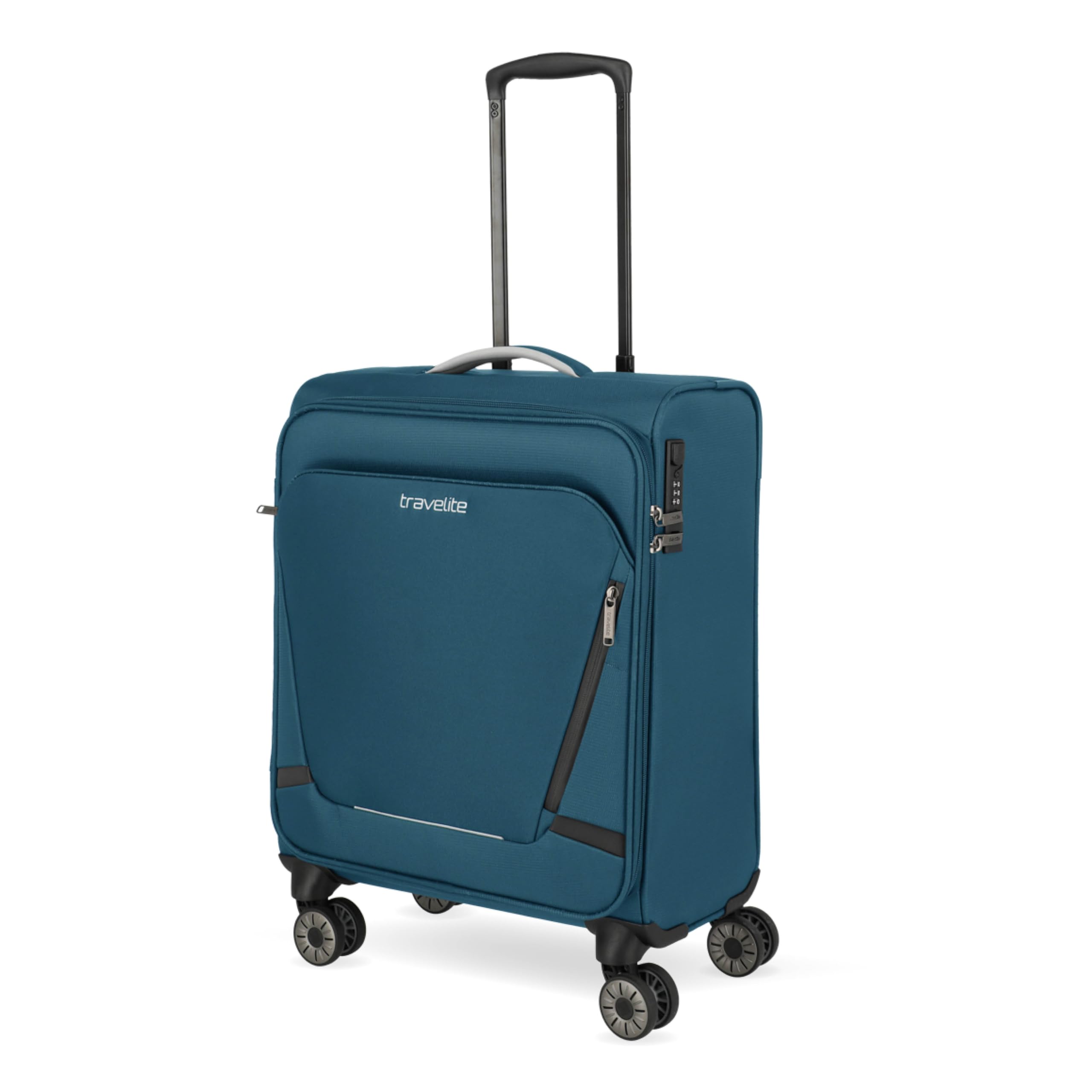 Travelite Jetpack Handgepäck Koffer 55x40x23 cm, für Lufthansa, Swiss & Austrian, 2,5 kg, leichtes Weichgepäck, 4-Rollen, Zahlenschloss, aufsteckbarer Trolley