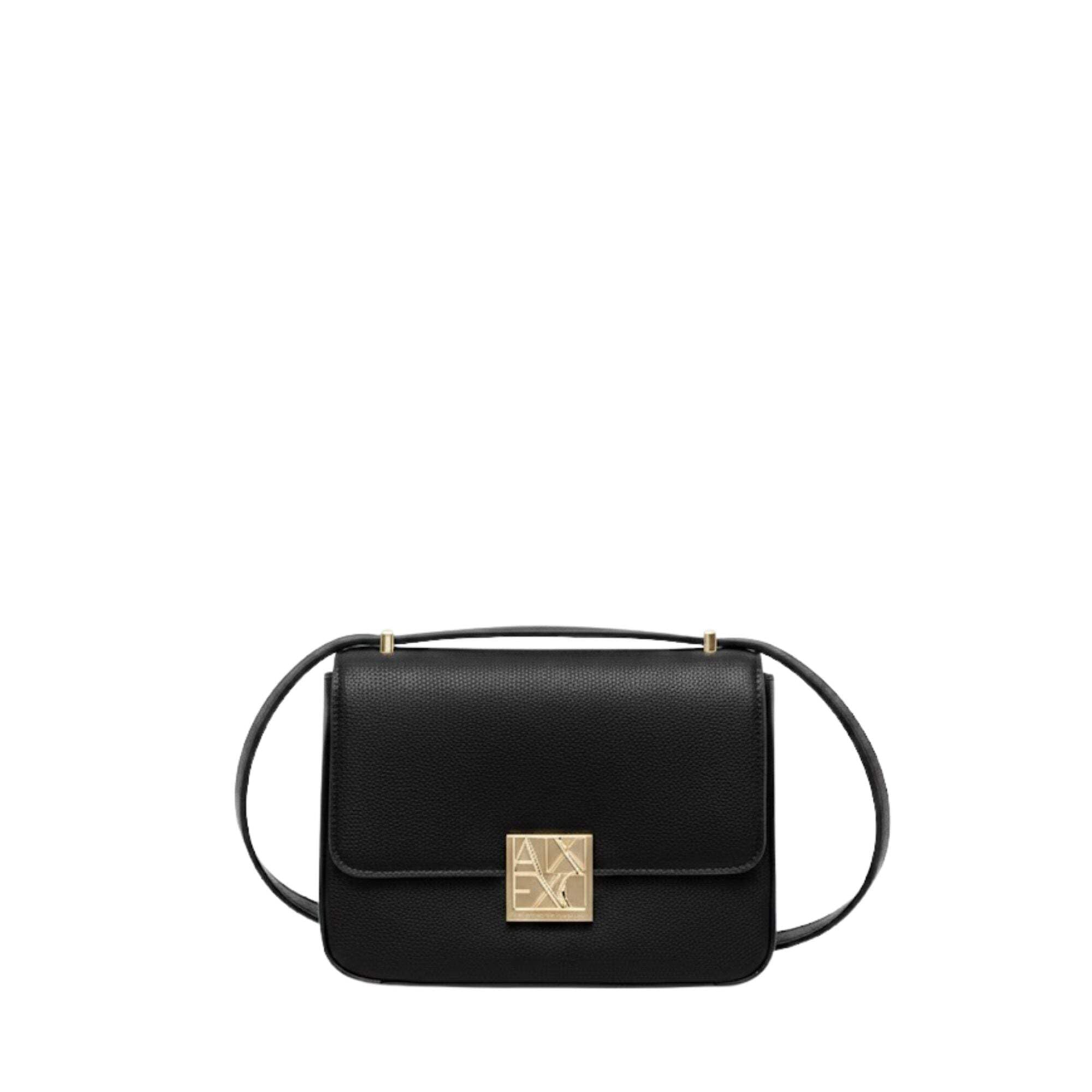 Armani Exchange, Women's Amy, sustainable, gold logo plate, Crossbody bag, Black, One size