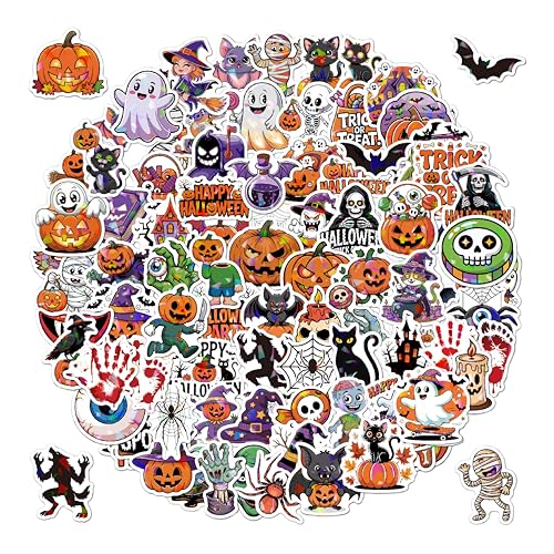 Holographic Halloween Stickers 100 Pcs Unique Holographic Waterproof Vinyl Stickers Halloween Party Gifts Suitable for Water Bottles Games Holiday Party Decorations.(Halloween Stickers)